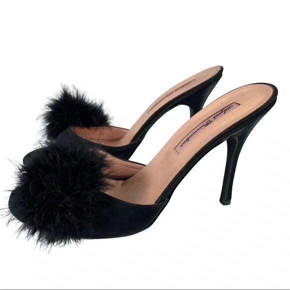 Agent Provacateur Enrica Women’s Slip On Satin Black Pom Pom Trim Heels 8.5-9 - Picture 2 of 11